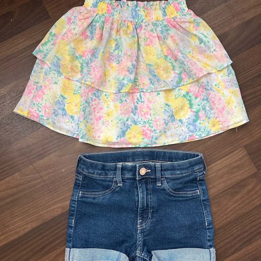 Girls Floral Layered Skirt - Pastel Multi